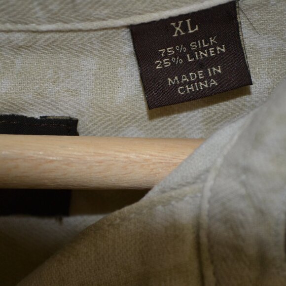 Tasso Elba Silk Linen Blend Palm Leaves Button Down Mens XL 1 Pocket Shirt - Picture 8 of 9